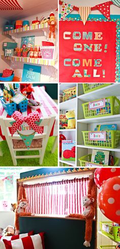 a collage of photos with different themes and colors in them, including bookshelves