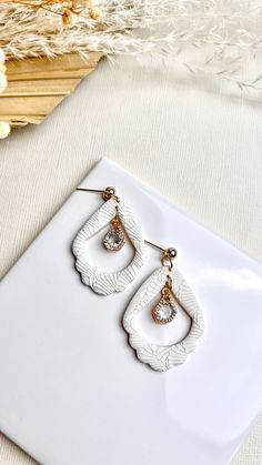 ZARA – Rayza's Art Studio White Teardrop Plug Earrings As Gift, White Pierced Teardrop Earrings As Gift, White Teardrop Pierced Earrings As Gift, White Dangle Earrings In Polymer Clay, White Polymer Clay Dangle Earrings, White Polymer Clay Earrings With Ear Wire, Elegant Hypoallergenic Polymer Clay Jewelry, Elegant Teardrop Polymer Clay Earrings, Elegant Teardrop Polymer Clay Jewelry