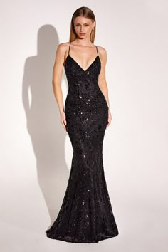 FITTED STRETCH SEQUIN FLORAL MOTIF DRESS Where To Get Formal Dresses, Elegant Backless Prom Dresses, Black Long Formal Dress, Black Formal Dress Elegant, Black Dress With Gold Accents, Black Backless Prom Dress, Long Black Sparkly Dress, Sparkly Black Prom Dress, Prom Dresses Black Long