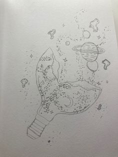 a drawing of a hand holding a toothbrush with space and stars in the background