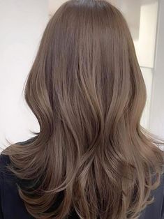 Korean ash brown color for layered medium length hair Ash Brown Full Hair Color, Long Ashy Brown Hair, Milky Ash Brown Hair, Haircolor Ideas For 2023 Brown, Milktea Brown Hair Color With Highlights, Cool Tone Hair Colour, Milktea Brown Hair Color Balayage, Brown Beige Hair Color, Solid Ash Brown Hair