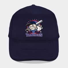 the new york yankees baseball hat with an image of a cartoon character holding a bat