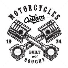 motorcycle emblem with two crossed wrens and the words, motorcycles custom built not bought