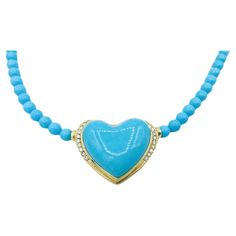 Beautiful Arizona turquoise necklace with with 0.75 crt. Diamonds in IF/TW Carabiner clasp Total length approx. 45 cm. Heart length with setting approx. 30 mm Heart width with setting approx. 35 mm Thickness approx. 15 mm 18k Gold Necklace, Family Jewellery, Yellow Heart, Arizona Turquoise, Luxury Necklace, Heart Shaped Diamond, Modern Necklaces, Fine Jewels, Stunning Necklace