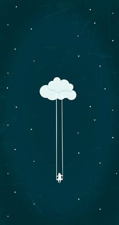 a man is sitting on a swing in the sky with a cloud hanging from it