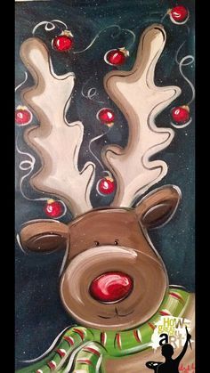 a painting of a reindeer with christmas decorations