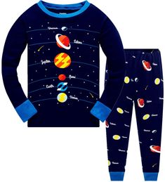 PRICES MAY VARY. Comfy feeling:Breathable and soft cotton long sleeve pajamas for boys ensure comfortable natural night sleep,is also good for children skin Matching sleep set: Boy crewneck planet shirt,pants with elasticized waistband.The snugly fitted pjs suited to 2-10 yrs boys,recommend one or two bigger size because of the snug fit Imaginative style:Super cool galaxy space planet pajamas set,full of childlike which will be a great surprise for little boys as xmas gift or others festival gif Planet For Kids, Pajama Day, Cute Pjs, Cotton Pjs, Space Shirts, Cotton Pajama Sets, Cute Pajamas, Clothes Set, Boys Pajamas