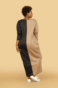 JIBRI Two Tone Maxi Cocoon Dress V Neck Chic side pockets Fitted long sleeves Cocoon Dress, Lookbook Outfits, Wheat, Duster Coat, Two Tone, High Neck Dress, Long Sleeves, Off White, V Neck