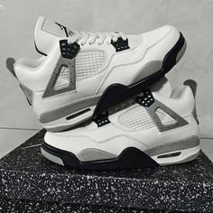 Jordan 4 Retro Mid White Cement/Black New In Box! I Believe The Shoes I Sell Here Will Bring You Good Luck. Thank You For Your Order And I Hope You Enjoy Your New Pair Of Sneakers! For Product Details, Please Refer To The Photo Taken. J4 Shoes, White Cement 4s, Jordan 4 White Cement, Shoes Trending, Pretty Sneakers, Trendy Shoes Sneakers, Retro 3, Nike Fashion Shoes, Jordan 4s