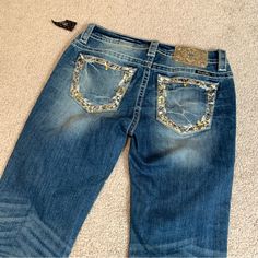 Part Of The Price Tag Has Been Removed But They Are New. Blue Embellished Straight Leg Bottoms, Casual Embellished Fitted Bottoms, Embellished Fitted Casual Bottoms, Casual Stretch Embellished Bottoms, Casual Embellished Stretch Bottoms, Embellished Blue Bottoms For Fall, Fall Embellished Blue Bottoms, Fall Blue Embellished Bottoms, Miss Me Jeans