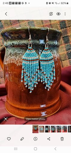 Light blue,white and brown seed beads make up this beautiful fringe pair. Hangs 3 inches. Blue Beaded Fringe Jewelry For Beach, Turquoise Tassel Earrings With Beaded Fringe, Southwestern Blue Beaded Earrings With Round Beads, Brown Beaded Earrings With Fringe, Blue Fringe Earrings, Blue Beaded Fringe Earrings, Artisan Turquoise Beaded Fringe Earrings, Blue Fringe Beaded Earrings For Beach, Artisan Brown Beaded Fringe Earrings