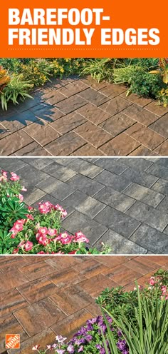 three different views of the same brick walkway