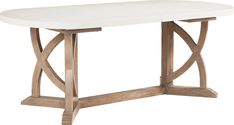 a white table with two cross legs and a wooden frame on the top, against a white background