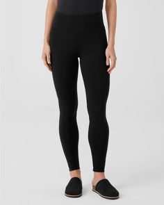 Everyday essential leggings, featuring the support of a high waist, the comfort of a slim waistband, and the style of an ankle-baring length. Irresistibly soft, lightweight, and fluid in a body-skimming, sustainable TENCEL™ Lyocell jersey knit.  By EILEEN FISHER. Pull-on style. Versatile High Rise 4-way Stretch Leggings, Versatile High-rise Leggings With 4-way Stretch, Versatile High Rise Leggings With 4-way Stretch, Compressive Mid-rise Elastane Tights, High Rise Elastane Leggings With 4-way Stretch, High Rise 4-way Stretch Leggings, Versatile Compressive Leggings With Contoured Waistband, Compressive Smoothing Yoga Pants In Athleisure Style, Compressive Smoothing Yoga Pants Athleisure