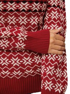 Features: Experience the warmth and comfort of our Winter Christmas Women Sweaters. Crafted from Jacquard knitwear with full length sleeves and a comfortable O-neck, these jumpers are perfect for chilly winter days. A soft and thick pullover top for an elegant Xmas look. Red Winter Sweater With Ribbed Cuffs, Red Jacquard Knit Sweater For Winter, Winter Jacquard Knit Sweater, Red Fair Isle Sweater For Winter, Red Nordic Knitted Sweater, Red Nordic Style Knitted Sweater, Winter Jacquard Knit Tops, Red Nordic Sweater With Crew Neck, Red Nordic Crew Neck Sweater