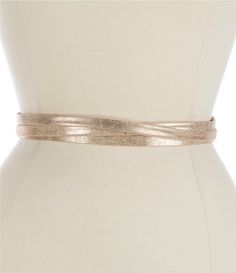 ADA 0.86" Metallic Leather Skinny Wrap Belt | Dillard's Adjustable Belt For Formal Occasions In Spring, Adjustable Formal Belt For Spring, Adjustable Corset Belt For Party In Spring, Adjustable Corset Belt For Spring Party, Spring Formal Adjustable Belt, Adjustable Leather Corset Belt For Party, Gold Adjustable Belt For Spring, Adjustable Formal Sash Belt, Elegant Adjustable Belts For Spring