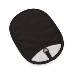 a black and white oven mitt on a white background