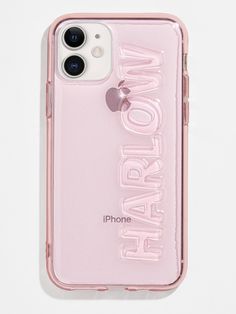 an iphone case with the words i love you in white and pink on it's back