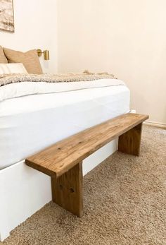 Neutral Bedroom decor | Distressed wooden bench | End of bed bench | Bench at end of bed | End of bed idea | Ottoman bench | Neutral Bedroom Ideas | Neutral bedroom vibes #NeutralbedroomDecor End Of Bed Chair, Bench At Foot Of Bed Bedroom, Bench Seat In Bedroom, Bed With Bench At End, End Of Bed Table, Benches At End Of Bed, Wooden Bed Bench, Wood Bench Bedroom, Bench For Bed