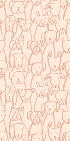 a drawing of many dogs on a pink background