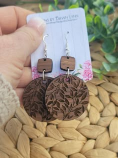 "Walnut Round with a small square shape Earrings, Minimalist Geometric, These are comfortable, lightweight, and sure to get everyone's attention! Round Walnut 1.5\" walnut square circle .5\" Estimation drop Length: 2.25 Each piece is independently handmade, adding to its charm. Make a statement by adding them to your wardrobe or give the perfect gift (Christmas gift, best friend gift, graduation gift, mother's day, gift for girlfriend). Perfect for wearing from day to night, these earrings would Wood Accessories Jewellery, Laser Engraving Earrings, Diy Wood Earrings, Wooden Earrings Handmade, Christmas Gift Best Friend, Laser Earrings, Laser Engraved Earrings, Carefree Style, Wood Burn Designs