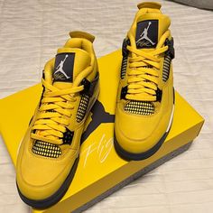 Brand New Sz 10 Air Jordan Iv ‘Lightening’ 2021 W/Box Yellow Athleisure Sneakers With Air Cushioning, Yellow Athleisure Sneakers For Training, Air Jordan 4 Sports Shoes With White Sole, Air Jordan 4 Synthetic With Boost Midsole For Sports, Sporty Air Jordan 4 For Light Sports, Sporty Air Jordan 4 Lace-up For Casual Wear, Sporty Gray Jordan Shoes With Air Cushioning, Sporty Air Jordan 4 With Cushioned Footbed For Sports, Air Jordan 4 Breathable For Light Sports