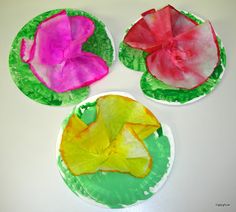 three paper plates with flowers on them