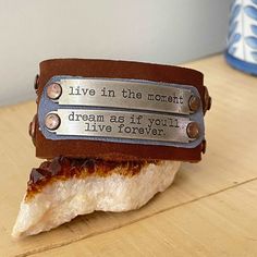 Live In The Moment Dream As If You'll Live Forever Cuff Bracelet Copper Leather Blue Brown Turtle Jewelry, Copper Accents, Living Forever, Pet Home, Leather Cuffs Bracelet, Leather Cuffs, Blue Leather, Blue Brown, Cuff Bracelet