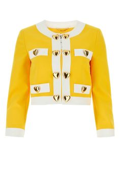 Yellow Stretch Jersey Blazer Moschino Jacket, Jersey Blazer, Stylish Blazer, Cropped Jacket, Short Jacket, Yoga Wear, Crop Jacket, Blazers For Women, Women Collection