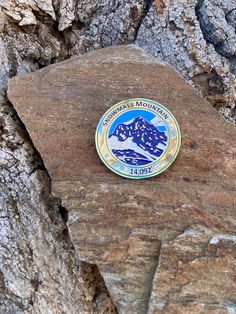 a badge is placed on the bark of a tree