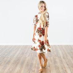 Piper Floral Dress Zipper Detail, Floral Dress, Ruffles, Short Sleeve Dresses