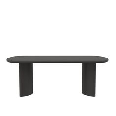 an oval table with black legs on a white background, viewed from the front and side