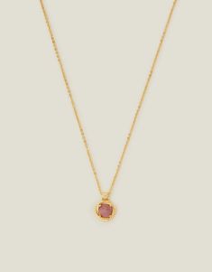 14ct Gold-Plated Rhodonite Healing Pendant Necklace | Z for Accessorize | Accessorize Global Pearl Bridal Jewelry, Wedding Bridal Jewellery, Girls Sandals, Girls Jewelry, Girls Hair Accessories, Gold Pendant Necklace, Girls Accessories, Handbags On Sale, Pearl Jewelry