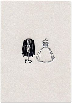 a drawing of a wedding dress and suit