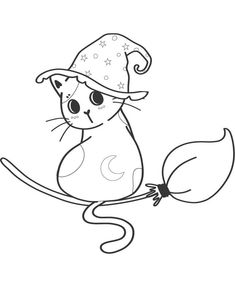 a black and white drawing of a cat wearing a hat