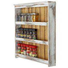 Farmhouse-Style White Washed & Brown Wood Spice Rack-MyGift Pantry Dimensions, Rustic Kitchen Storage, Hanging Spice Rack, Spice Rack Storage, Wooden Storage Shelves, Wall Mounted Spice Rack, Wood Spice Rack, Wooden Spice Rack, Storing Spices