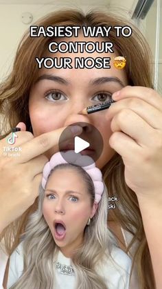 Contour Nose Button, Contouring Nose Tutorial, How To Contour Your Bulbous Nose, Best Way To Contour Nose, Contour The Nose, Contouring Bulbous Nose, Nose Contouring Hacks, Easy Make Up Hacks, Contour A Wide Nose