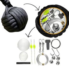 the contents of a paracoring kit including rope, scissors and other items are shown