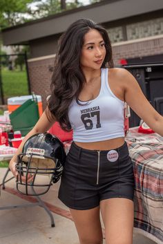 Get ready for gameday with this new FSB exclusive- the Nebraska 67 Crop Top! This white cropped tank is available in size small-large! Model is wearing a size small Sporty Crop Top For Game Day, Sporty Crop Top For Game Day In Summer, Sporty Sleeveless Crop Top For Sports Events, White Sporty Tank Top For Game Day, Tailgate Outfit, Mom Cards, Dad Cards, Midi Maxi Dress, Dress Romper