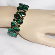 Gold Tone With Emerald Green Rhinestone Crystal Stretch Bracelets Bangle It Will Fit A 7 To 8.50 Inch Wrist . 7/8 Inch Wide You Will Receive This Item Even More Beautiful Than The Pictures! :) Bracelets Bangle, Jewelry Gold, Stretch Bracelets, Womens Jewelry Bracelets, Crystal Rhinestone, Emerald Green, Bangle Bracelets, Gold Jewelry, Emerald