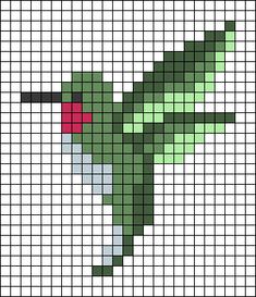 a cross stitch pattern with a hummingbird on it's back and red beak