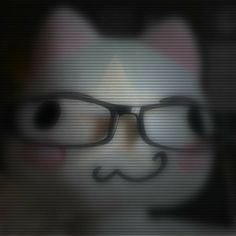 a cat wearing glasses with a mustache drawn on it's face in the dark