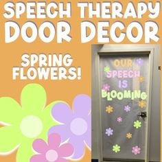 a door decorated with flowers and the words spring is blooming