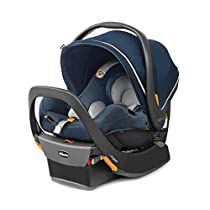 an infant car seat that is blue and grey