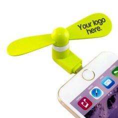 an iphone with a green propeller attached to it