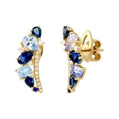 Earrings 18K Yellow Gold Diamond 28-RND 0,17 ct-4/7 Blue Sapphire 2-0,4 ct Blue Sapphire 2-0,06 ct 3/2 Blue Sapphire 6-1,44 ct 3/2 With a heritage of ancient fine Swiss jewelry traditions, NATKINA is a Geneva based jewellery brand, which creates modern jewellery masterpieces suitable for every day life. It is our honour to create fine jewelry, and it’s for that reason that we choose to only work with high-quality, enduring materials that can almost immediately turn into family heirlooms. From ou Luxury Blue Diamond Earrings With Prong Setting, Luxury Blue Diamond Earrings With Brilliant Cut, Blue Prong Set Fine Jewelry Earrings, Blue Sapphire Diamond Earrings As Gift, Gift Blue Sapphire Diamond Earrings, Blue Brilliant Cut Earrings For Anniversary, Blue Multi-stone Cubic Zirconia Earrings, Blue Diamond Gemstone Earrings In Fine Jewelry Style, Blue Diamond Earrings With Prong Setting