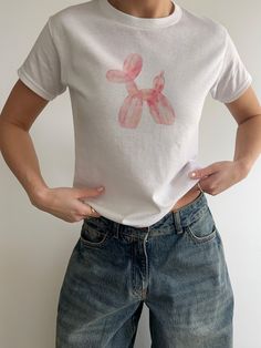 Pink Balloon Dog Y2K Baby Tee, Balloon Dog Baby Tee, Y2K Graphic Tee, Dog Balloon Shirt, 90s Baby Tee, Y2K Aesthetic Shirt, 90s Crop Top, Aesthetic Baby Tee, Trendy Baby Tee,  Y2K Aesthetic Shirt, Y2K Aesthetic Baby Tee, Vintage Style Baby Tee, 90s Clothing, 2000s Clothing, Y2K Clothing, Y2K Crop Top, Tumblr Shirt, Tumblr Baby Tee ✦ Made to Order ✦ This a Gildan Youth Shirt to achieve the Classic '90s baby tee look; with Shorter, Boxy fit  ✦ Runs True to Size; Order your normal size. (The Youth Playful Pre-shrunk Tops For Streetwear, Pink Y2k Style Top With Custom Print, Trendy Crew Neck T-shirt With Dog Print, Cute White Tops With Dog Print, Pink Cotton T-shirt With Dog Print, White Cotton Top With Dog Print, Cute Cotton Tops With Dog Print, Cute Dog Print Cotton Top, Cute Cotton Top With Dog Print