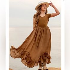 Brand New With Tags. Brown Dress For Spring Dress-up Occasion, Brown Spring Dress For Dress-up Occasions, Spring Dress-up Brown Dress, Joyfolie Dress, Tarnished Gold, Ruffle Tiered Dress, Pink Slip Dress, Lace Dress Boho, Red Long Sleeve Dress