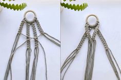 two pictures showing how to make a macrame dream catcher