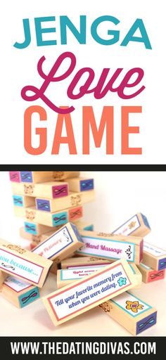 some wooden blocks with the words love game on them and an image of two people playing